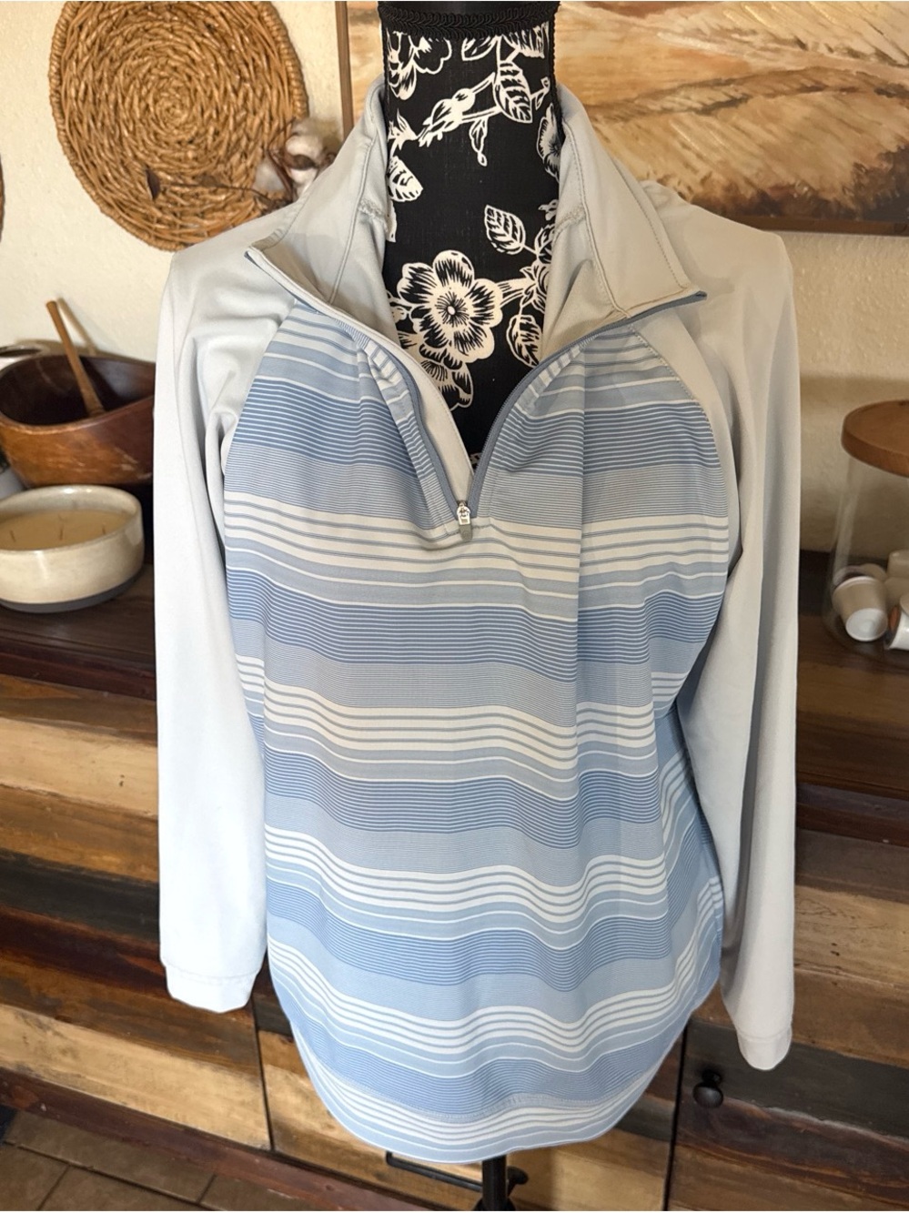 Light Blue Striped Quarter-Zip mens Top